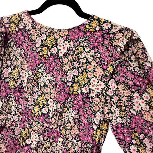 NEW! Nobody's Child US 4/UK 8 Puff Shoulder Liberty Floral Tea Dress Pink Black - Picture 4 of 10